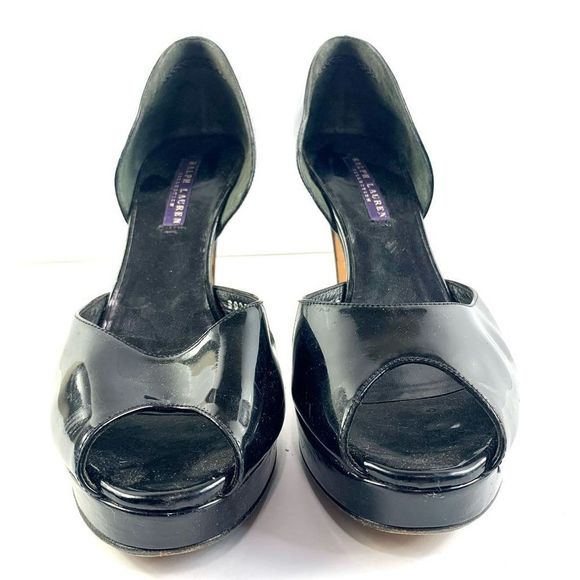 Ralph Lauren Purple Label Women’s Sz 9B Black Patent Leather Peep Toe Heels - Picture 3 of 16